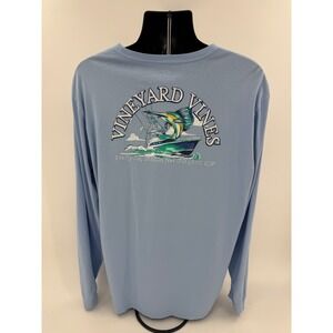 Vineyard Vines XL Long Sleeve Marlin T Shirt 100% Cotton Blue Excellent Cond